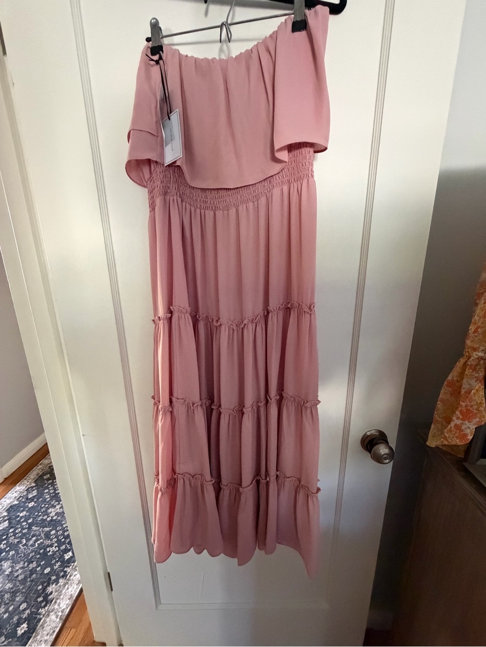 1STATE Dusty Rose Off-Shoulder Tiered Maxi Dress